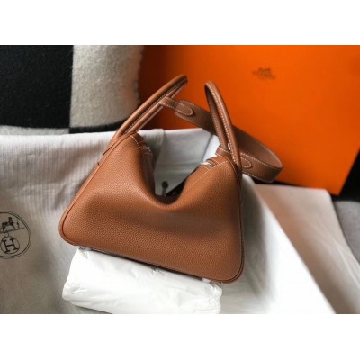 Hermes Lindy 30cm Bag In Brown Clemence Leather LDBS242814