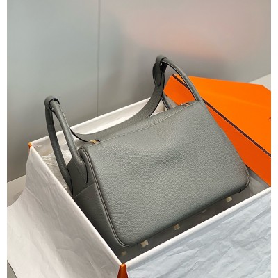 Hermes Lindy 30cm Bag In Gris Meyer Clemence Leather GHW LDBS242816