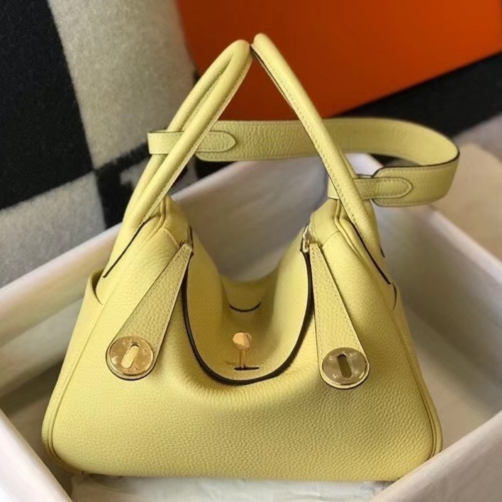 Hermes Lindy 30cm Bag In Jaune Poussin Clemence Leather LDBS242817