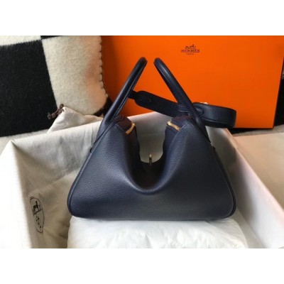 Hermes Lindy 30cm Bag In Navy Blue Clemence Leather LDBS242819