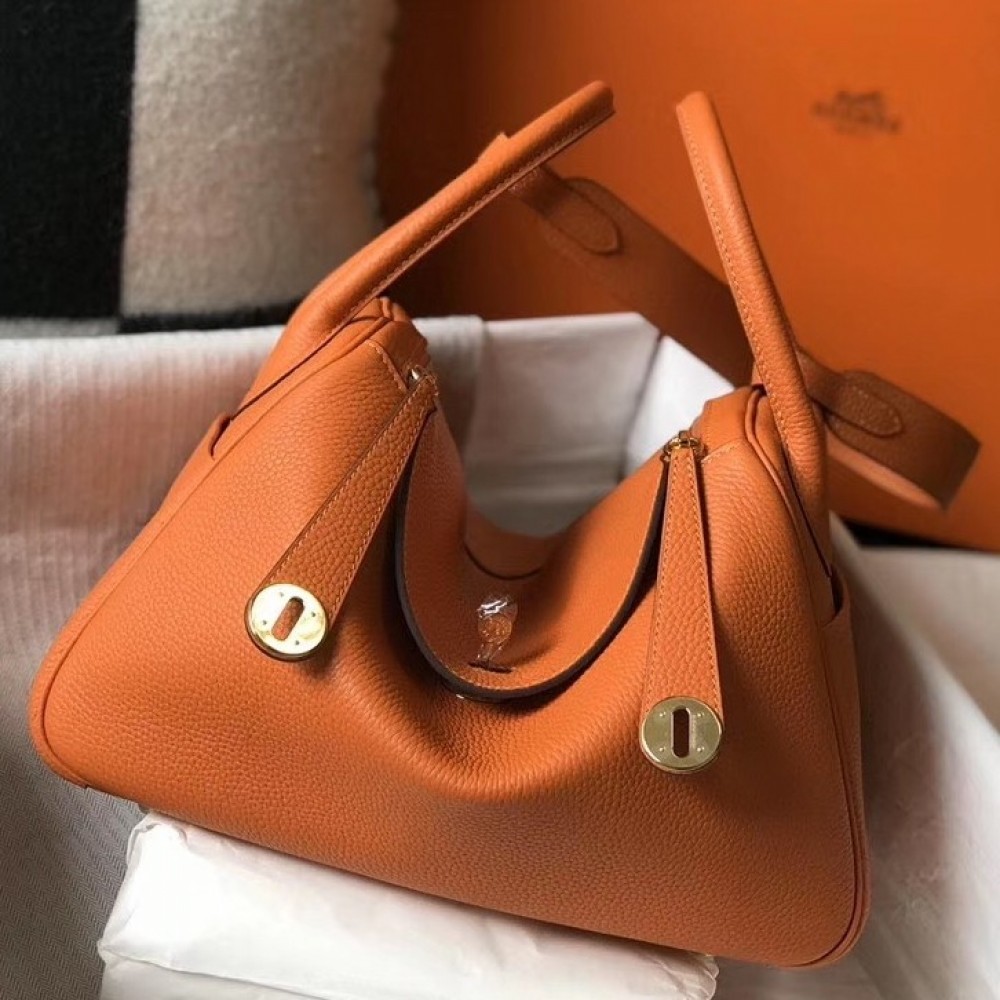 Hermes Lindy 30cm Bag In Orange Clemence Leather LDBS242820