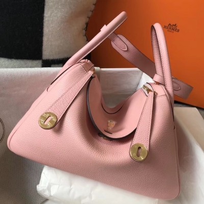 Hermes Lindy 30cm Bag In Pink Clemence Leather LDBS242821