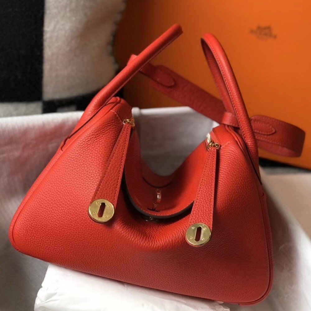 Hermes Lindy 30cm Bag In Red Clemence Leather LDBS242822