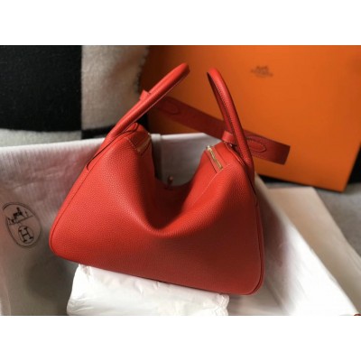 Hermes Lindy 30cm Bag In Red Clemence Leather LDBS242822