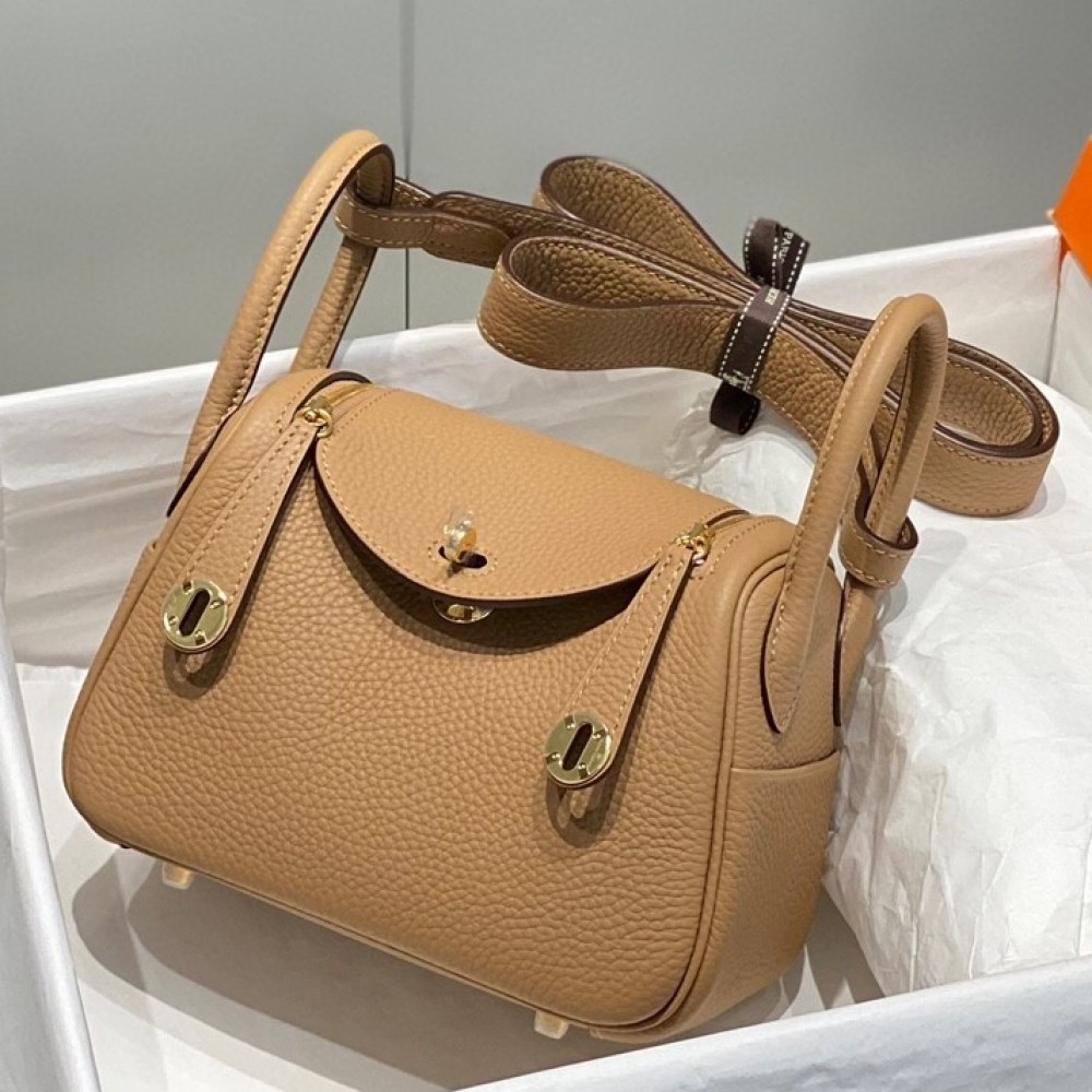 Hermes Lindy Mini Bag In Chai Clemence Leather GHW LDBS242825