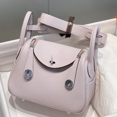 Hermes Lindy Mini Bag In Mauve Pale Clemence Leather PHW LDBS242826