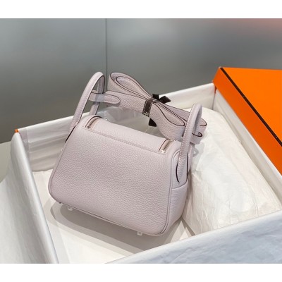 Hermes Lindy Mini Bag In Mauve Pale Clemence Leather PHW LDBS242826