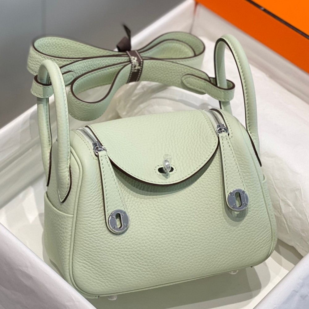 Hermes Lindy Mini Bag In Vert Fizz Clemence Leather PHW LDBS242828