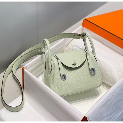 Hermes Lindy Mini Bag In Vert Fizz Clemence Leather PHW LDBS242828