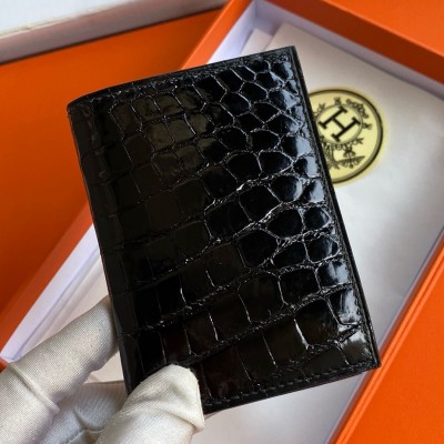 Hermes MC2 Euclide Card Holder in Black Shiny Alligator Leather LDBS242851