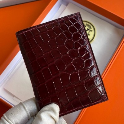 Hermes MC2 Euclide Card Holder in Bordeaux Shiny Alligator Leather LDBS242855