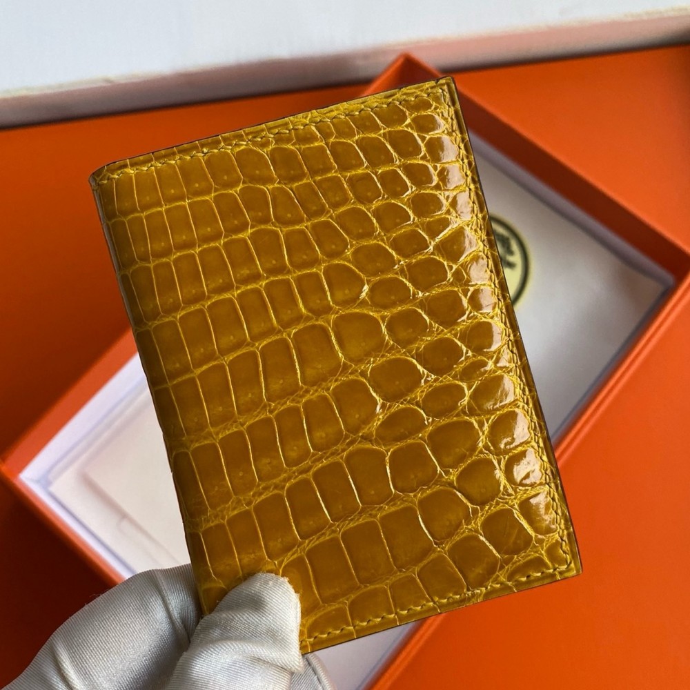 Hermes MC2 Euclide Card Holder in Jaune Ambre Shiny Alligator Leather LDBS242859