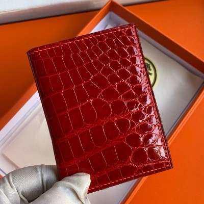 Hermes MC2 Euclide Card Holder in Red Shiny Alligator Leather LDBS242863