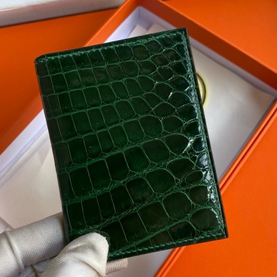 Hermes MC2 Euclide Card Holder in Vert Emeraud Shiny Alligator Leather LDBS242869