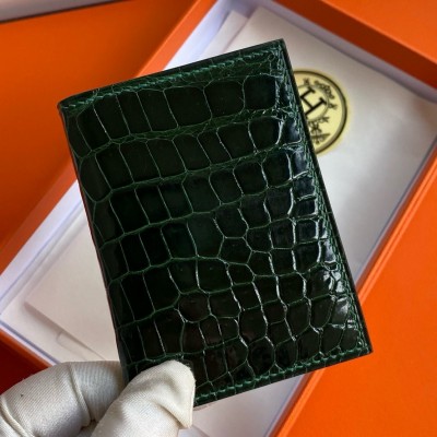 Hermes MC2 Euclide Card Holder in Vert Fonce Shiny Alligator Leather LDBS242870