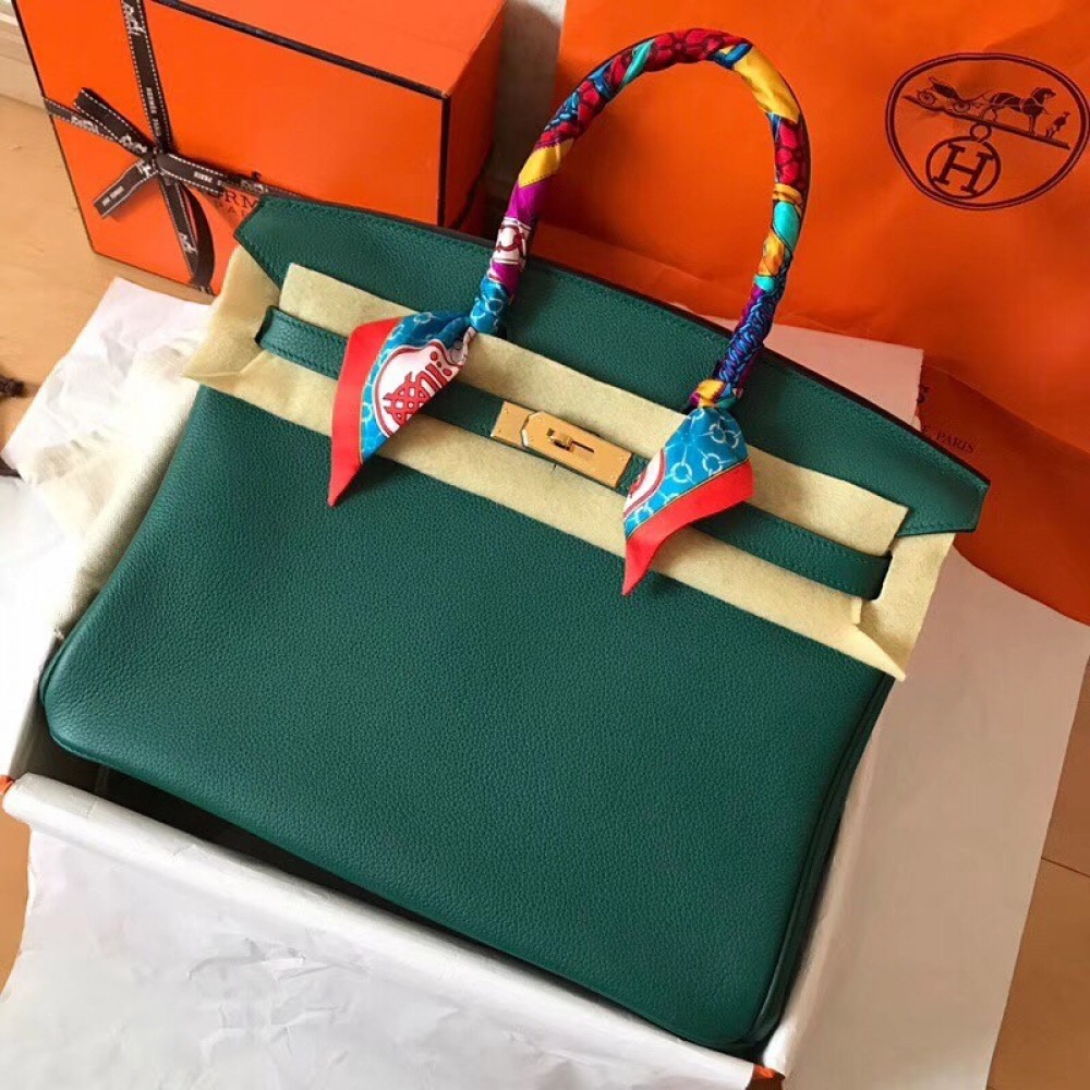 Hermes Malachite Birkin 35cm Clemence Handmade Bag LDBS242835