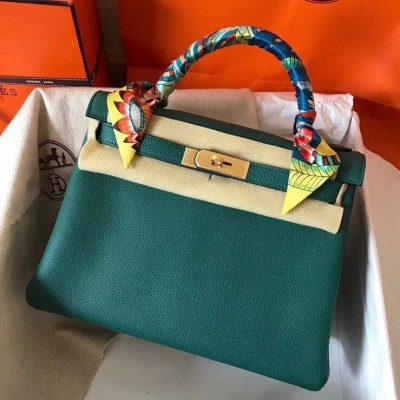 Hermes Malachite Clemence Kelly 28cm Handmade Bag LDBS242839