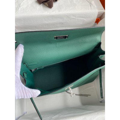 Hermes Malachite Clemence Kelly Retourne 32cm Handmade Bag LDBS242841