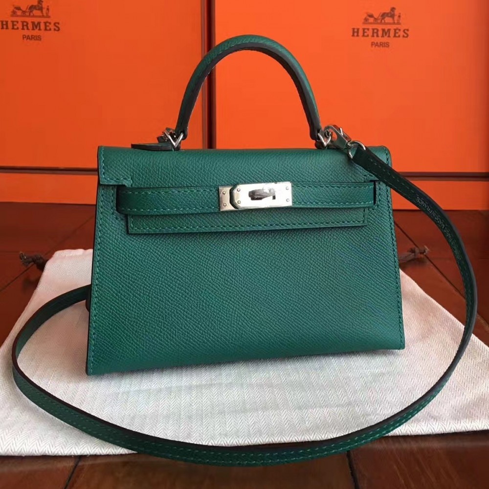 Hermes Malachite Epsom Kelly Mini II Handmade Bag LDBS242846