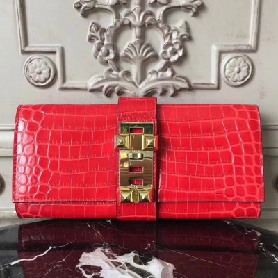 Hermes Medor Clutch Bag In Cherry Crocodile Leather LDBS242887