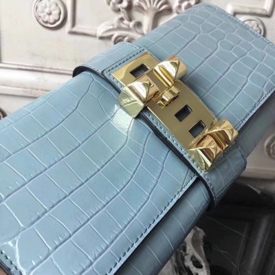 Hermes Medor Clutch Bag In Ciel Crocodile Leather LDBS242888