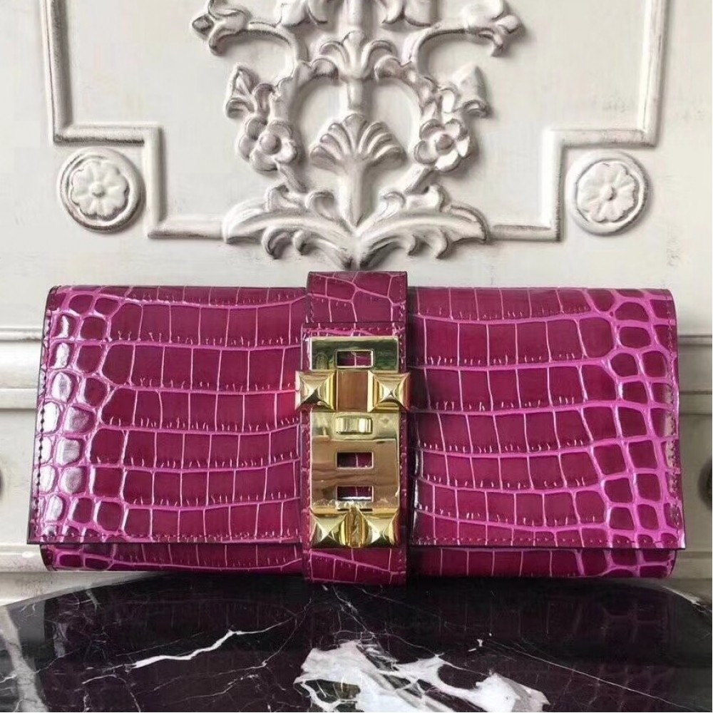 Hermes Medor Clutch Bag In Fuchsia Crocodile Leather LDBS242889