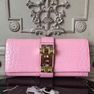 Hermes Medor Clutch Bag In Pink Crocodile Leather LDBS242891