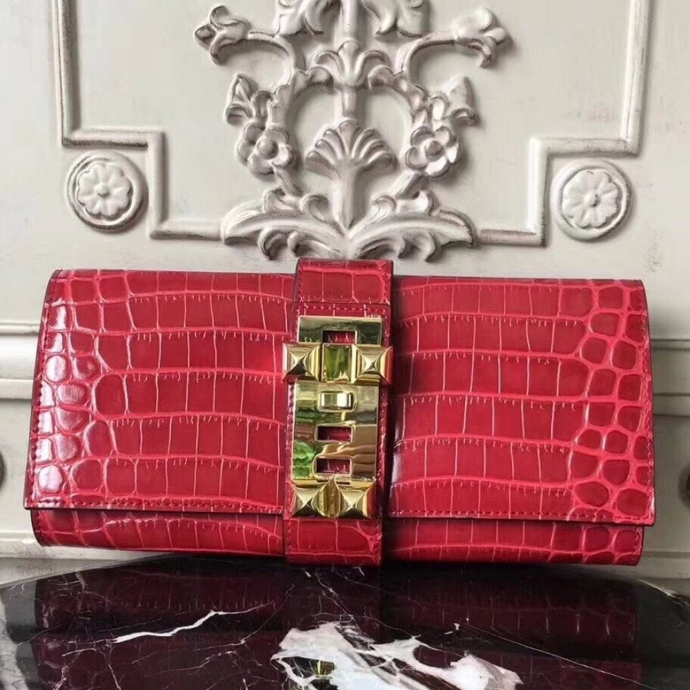 Hermes Medor Clutch Bag In Red Crocodile Leather LDBS242892