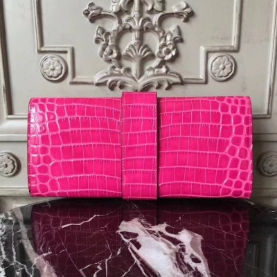 Hermes Medor Clutch Bag In Rose Red Crocodile Leather LDBS242893