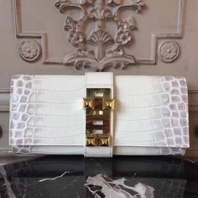 Hermes Medor Clutch Bag In White Crocodile Leather LDBS242894