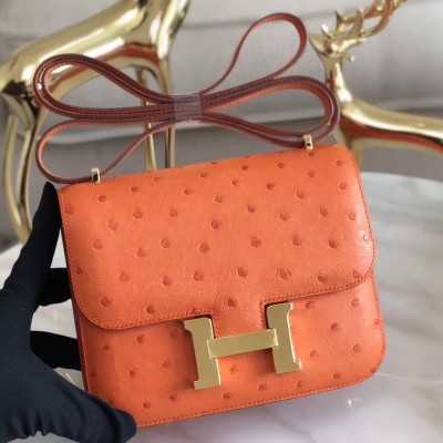 Hermes Mini Constance 18cm Orange Ostrich Leather LDBS242907