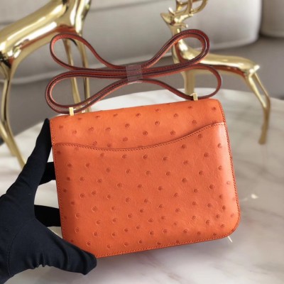 Hermes Mini Constance 18cm Orange Ostrich Leather LDBS242907