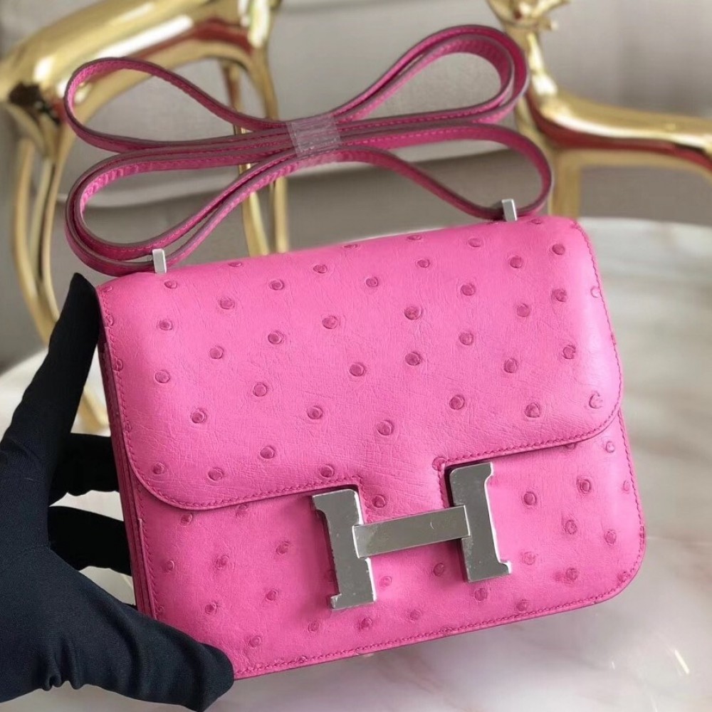 Hermes Mini Constance 18cm Pink Ostrich Leather LDBS242909