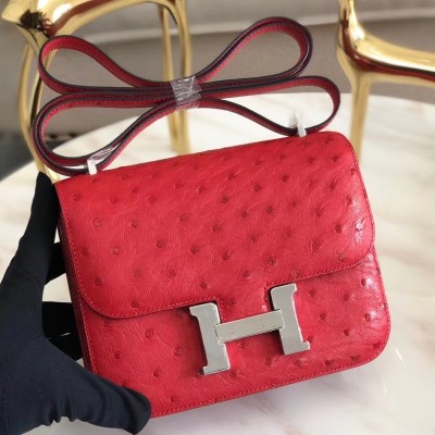 Hermes Mini Constance 18cm Red Ostrich Leather LDBS242911