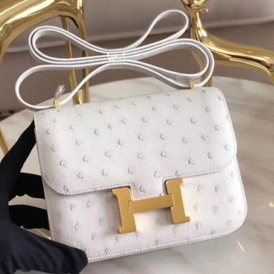 Hermes Mini Constance 18cm White Ostrich Leather LDBS242918