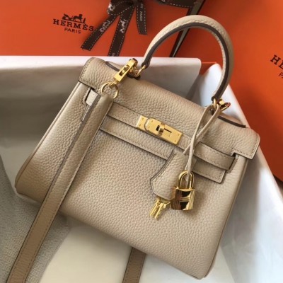 Hermes Mini Kelly 20cm Bag In Beige Clemence Leather LDBS242919