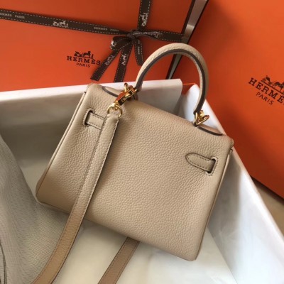 Hermes Mini Kelly 20cm Bag In Beige Clemence Leather LDBS242919