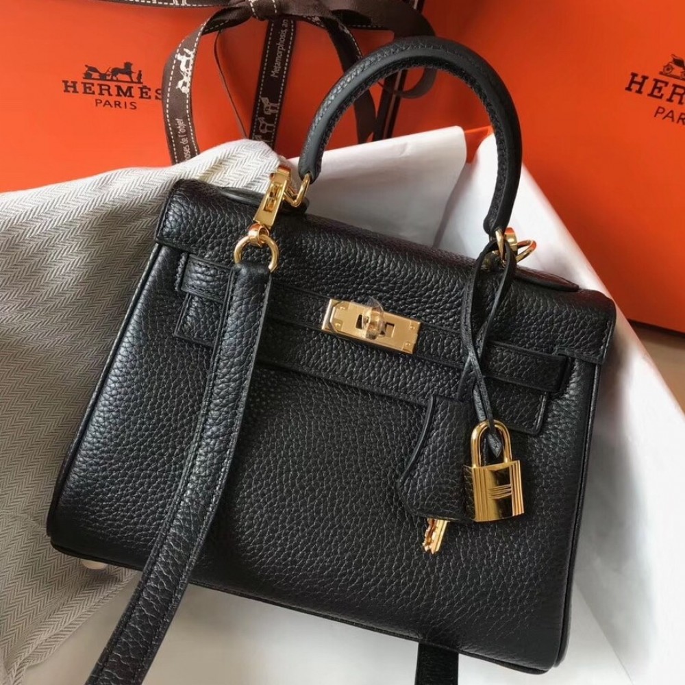 Hermes Mini Kelly 20cm Bag In Black Clemence Leather LDBS242920