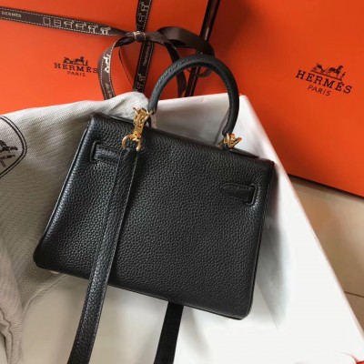 Hermes Mini Kelly 20cm Bag In Black Clemence Leather LDBS242920