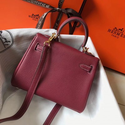 Hermes Mini Kelly 20cm Bag In Bordeaux Clemence Leather LDBS242923