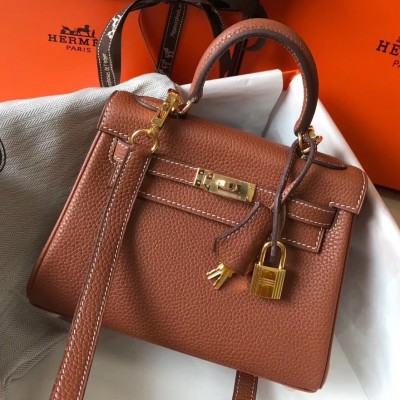 Hermes Mini Kelly 20cm Bag In Brown Clemence Leather LDBS242924