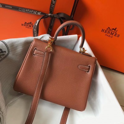 Hermes Mini Kelly 20cm Bag In Brown Clemence Leather LDBS242924