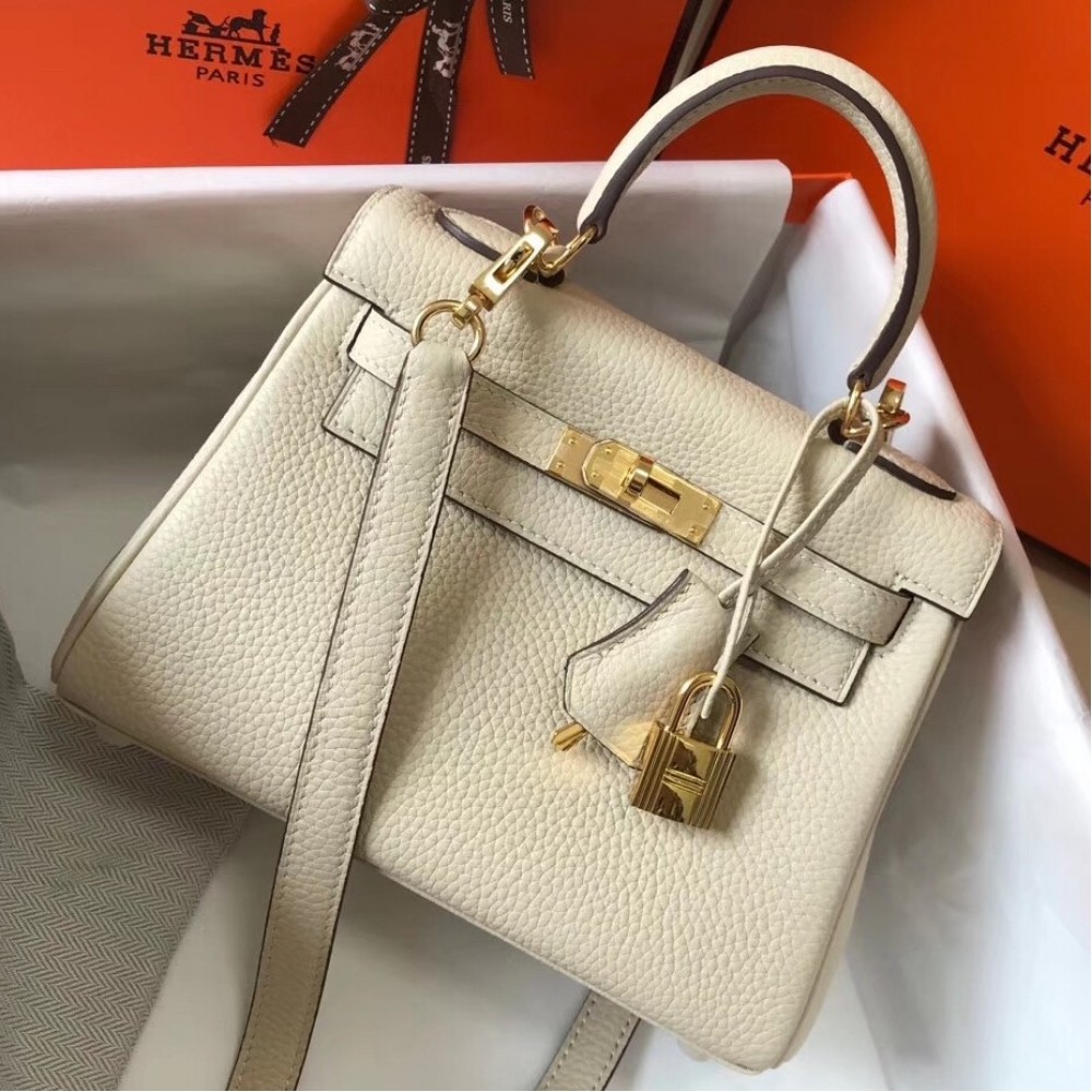 Hermes Mini Kelly 20cm Bag In Craie Clemence Leather LDBS242926