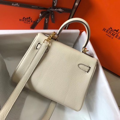 Hermes Mini Kelly 20cm Bag In Craie Clemence Leather LDBS242926