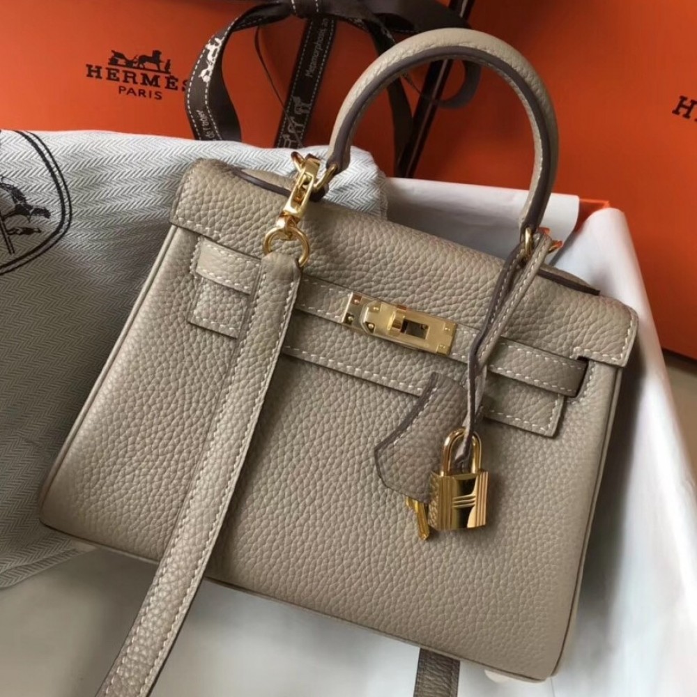 Hermes Mini Kelly 20cm Bag In Grey Clemence Leather LDBS242927