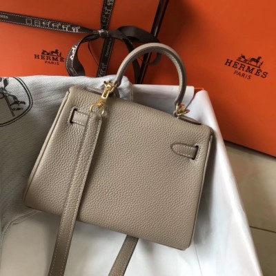 Hermes Mini Kelly 20cm Bag In Grey Clemence Leather LDBS242927