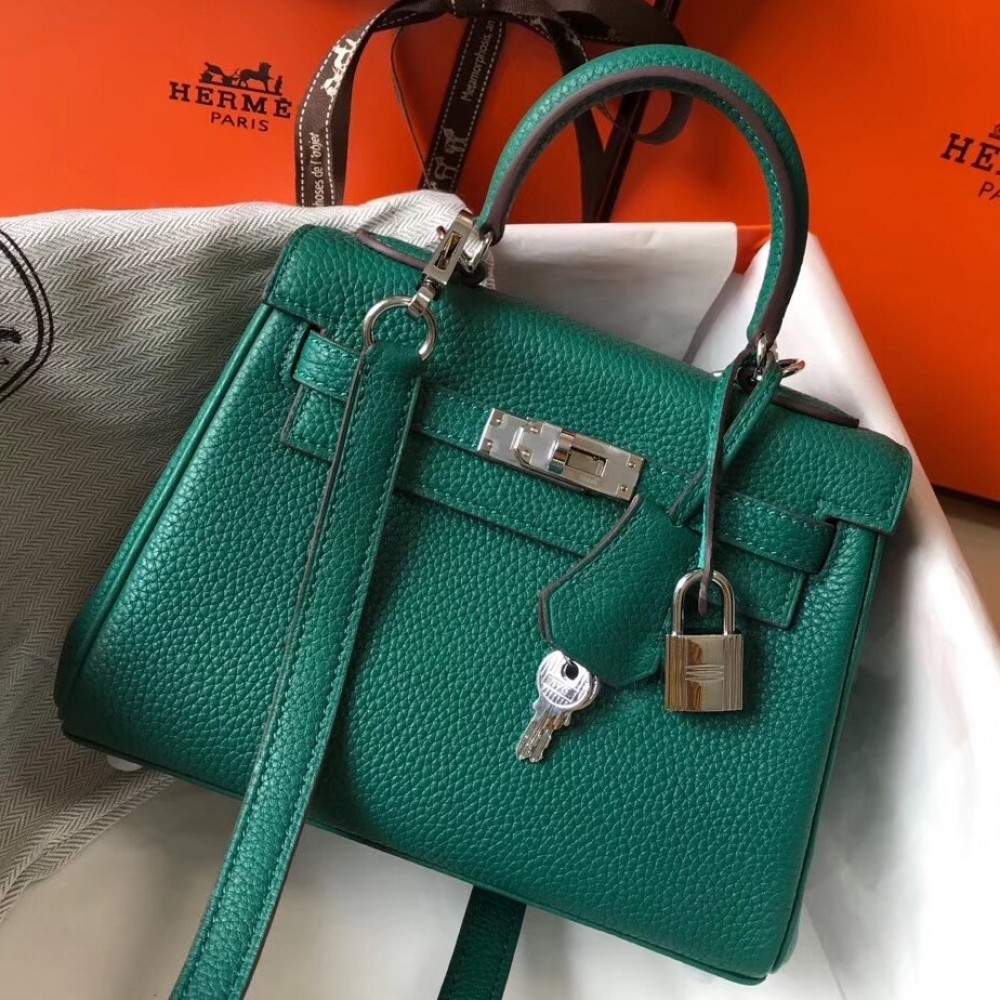 Hermes Mini Kelly 20cm Bag In Malachite Clemence Leather LDBS242928