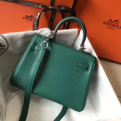 Hermes Mini Kelly 20cm Bag In Malachite Clemence Leather LDBS242928