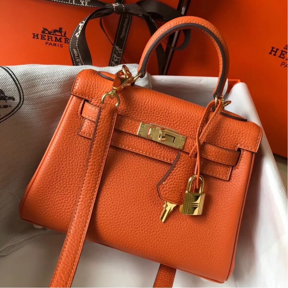 Hermes Mini Kelly 20cm Bag In Orange Clemence Leather LDBS242929