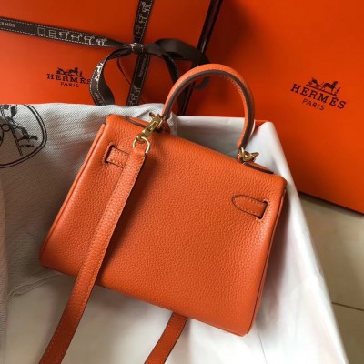 Hermes Mini Kelly 20cm Bag In Orange Clemence Leather LDBS242929